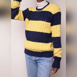 POLO RALPH LAUREN cable knit yellow and navy sweater Size XL womens